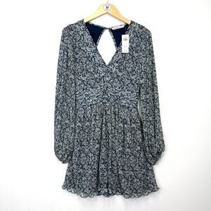 Abercrombie & Fitch Green Floral Chiffon Dress Size M Open Back Puff Sleeve NWT